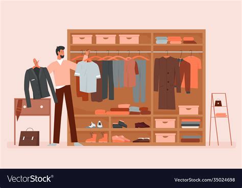 Man Choosing Clothes In Cartoon Clothing Home Vector Image