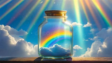 Rainbow In Glass Bottle With Sky Background Stock Illustration