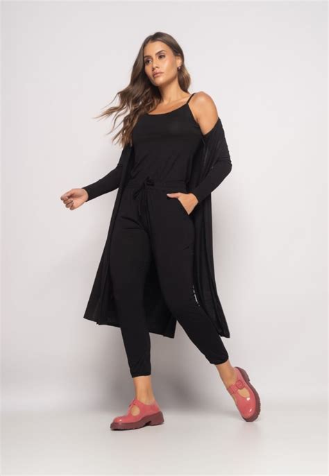 Conjunto Kimono Regata E Jogger Malha Preto Salvatore Preto