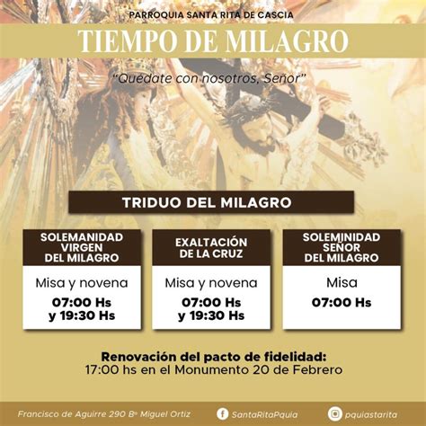 Horarios Del Triduo Del Milagro En Parroquia Santa Rita De Cascia