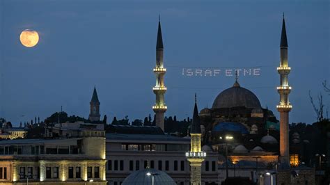 ISTANBUL, TURKEY, 2018 - Night-time view of buildings in Istanbul ...