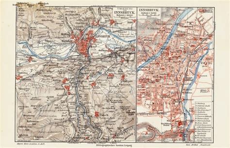 1900 Innsbruck City Map Original Antique Print Capital City