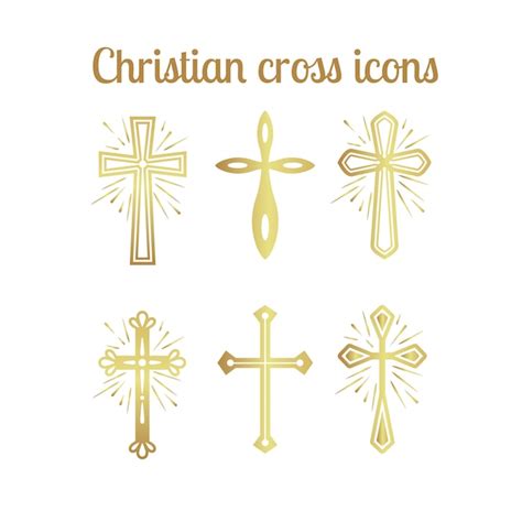 Conjunto De Iconos De La Cruz Cristiana De Oro Vector Premium