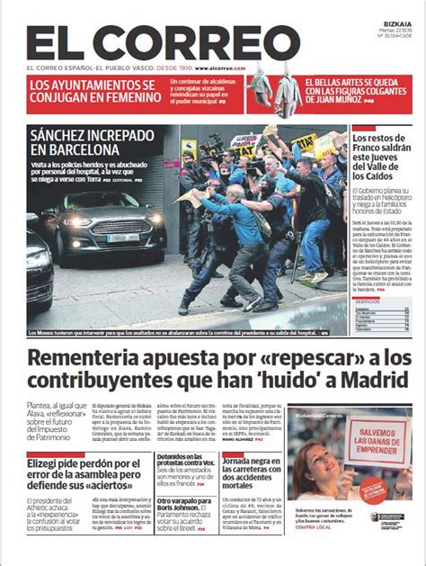 Las Portadas De Los Periódicos Del Martes 22 De Octubre De 2019