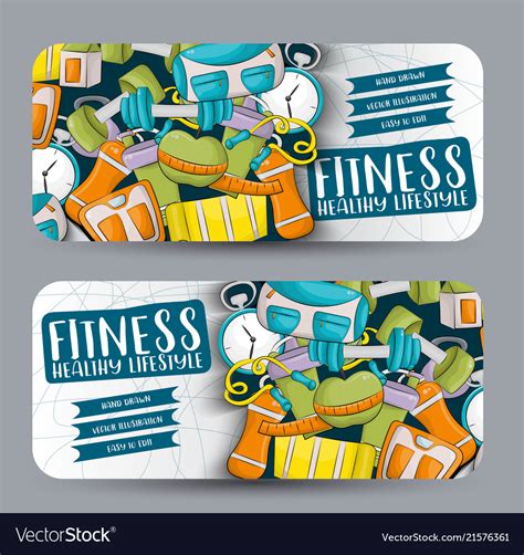 Fitness And Healthy Lifestyle Horizontal Banner Vector Image