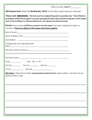 Fillable Online Office Use Only Angel Gift Request Form Fax Email