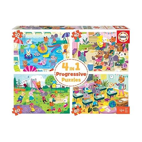 4 Puzzles Progressifs 20 40 60 80 Pieces Les Animaux A L