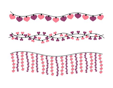 Valentines Day Garlands Set Hanging Hearts Lights Isolated Valentine