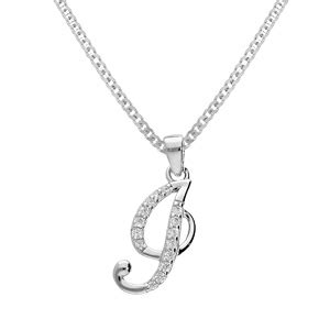 Collier avec pendentif en argent rhodié initiale I majuscule avec