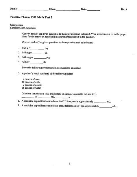 Pharm Practice Math Test Rnsg Studocu