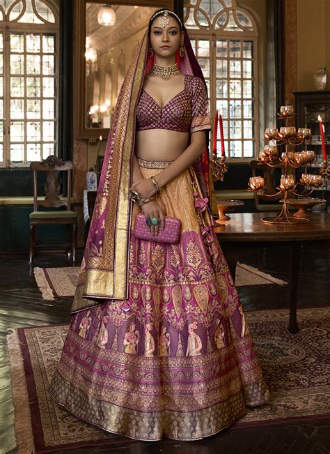 Buy Purple Rajwai Silk Wedding Wear Weaving Lehenga Choli Online From