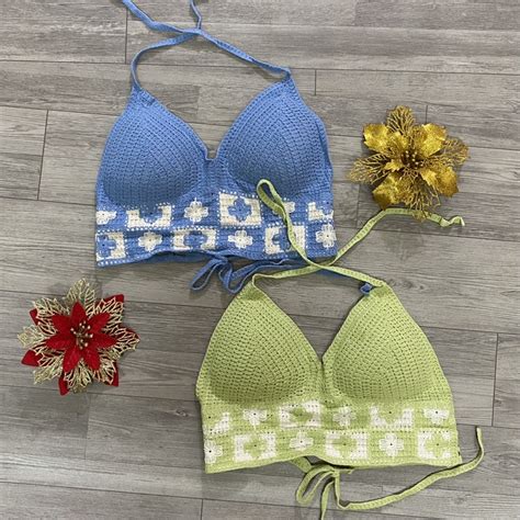 Áo bikini lẻ Áo bra len móc bikini đi biển màu sắc nổi bật thêu hoa Shopee Việt Nam