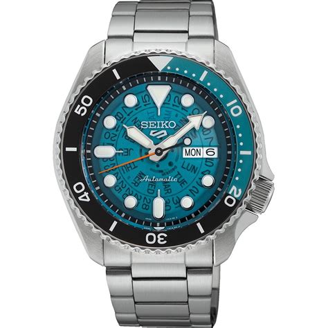 Seiko 5 Sports SKX Style Stainless Steel Transparent Teal Dial