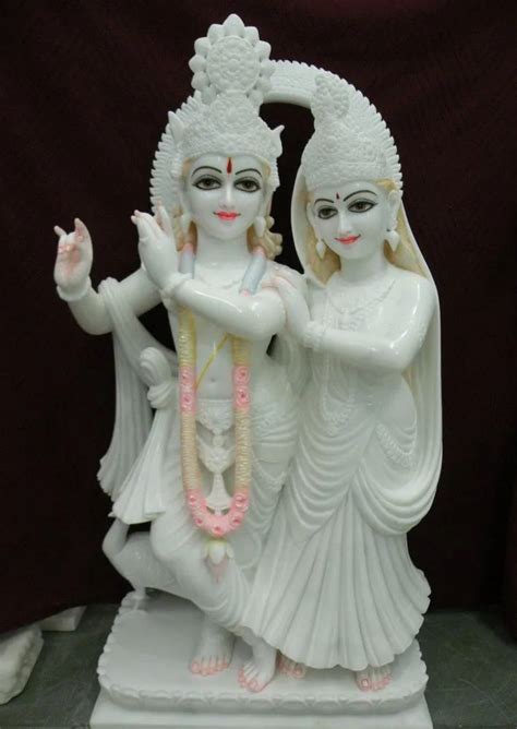 White Painted Marble Jugal Jodi Radha Krishna Statue For Worship Size