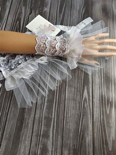 White Lace Cuffs Wedding Cuffs Cuffs With Tapes Long Cuffs Etsy