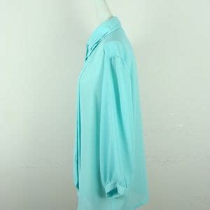 Vintage Blouse 80s Double Collar Puff Sleeve 1980s Seafoam Mint Green