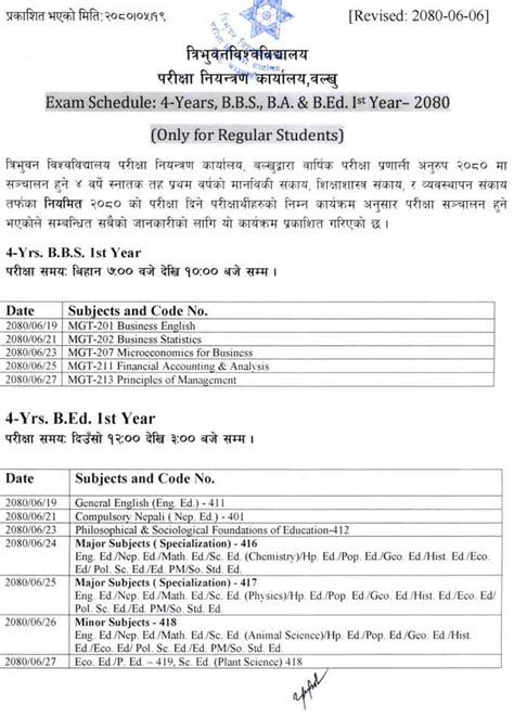 Bbs Ba Bed Bsc Exam Routine All Tu Bachelor Routine Exam Sanjal