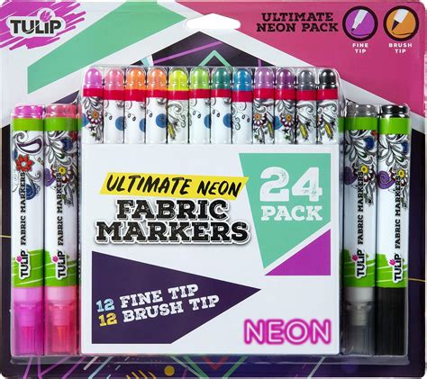 Amazon.com: Tulip Brush & Fine Tip Fabric Markers Sampler 24pk Neon