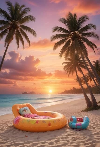 Premium Photo A Beach Scene With Palm Trees And A Woman Laying On A