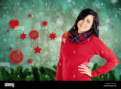 Composite Image Of Portrait Of A Pretty Brunette Posing Stock Photo Alamy