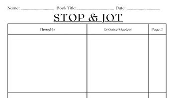 Stop And Jot Worksheet By Justloveteaching Tpt