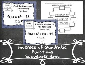 Inverses Of Quadratic Functions Scavenger Hunt Ar C By Jstalling