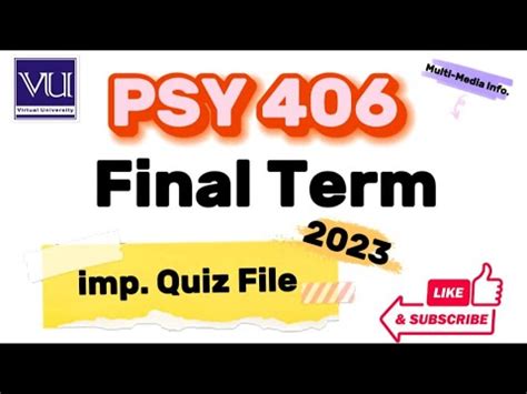 PSY 406 Imp Quiz File Final Term Exams Preparation 2023 Psy 406 Mcqs