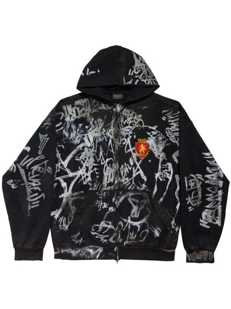 Balenciaga Graffiti Print Zip Up Hoodie Farfetch