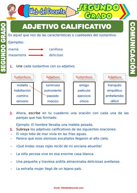 Adjetivo Calificativo Para Segundo Grado De Primaria Es Aquel Que Nos