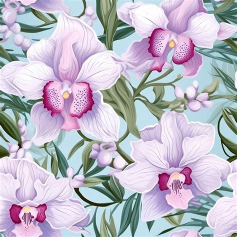 Premium Ai Image Seamless Orchid Pattern In Pastel Colors