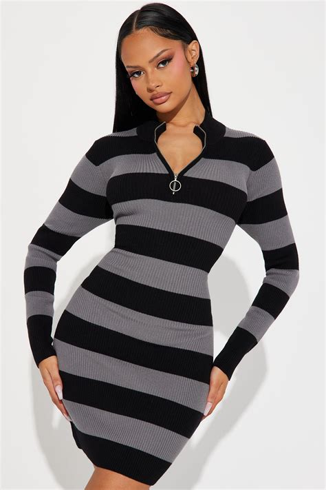 Lydia Sweater Midi Dress Grey Black Fashion Nova