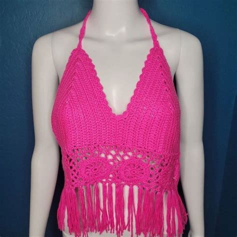 Shein Tops Shein Curve Xl Hot Pink Crocheted Hippie Backless