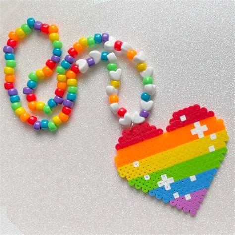 Rainbow Pride Kandi Necklace Handmade Necklace Depop Diy Kandi