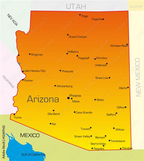 Vector Color Map Of Arizona State Usa Stock Vector Adobe Stock