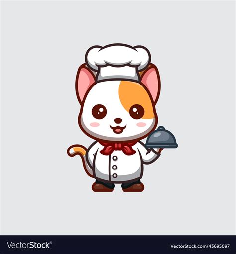 White Cat Chef Cute Creative Kawaii Cartoon Vector Image