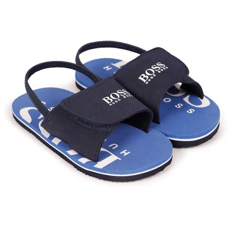 Boss Boys Logo Velcro Sandals in Navy — BAMBINIFASHION.COM