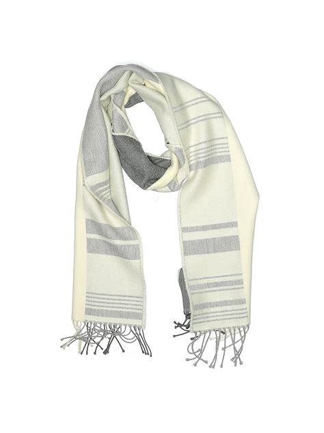 Johnstons Of Elgin 100 Merino Extra Fine Wool Stripes White Gray Scarf