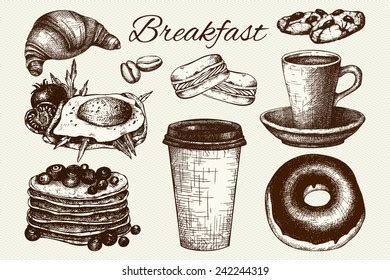 Vector Set Ink Hand Drawn Breakfast Stock Vector Royalty Free