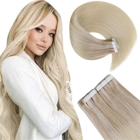 Laavoo Balayage Hair Extensions Tape In Human Hair Ash Blonde Fading To Platinum