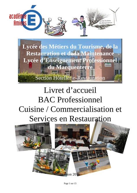 Pdf Livret Daccueil Bac Professionnel Cuisine Marquenterre Lyc Ac