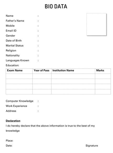 35 Simple Job Bio Data Formats Pdf Word Free Download Sample Biodata