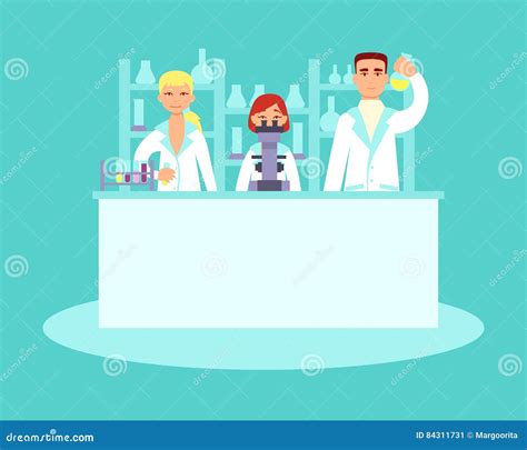 Scientists Conducting Research In A Lab Interior Of Science Laboratory Vector Illustration