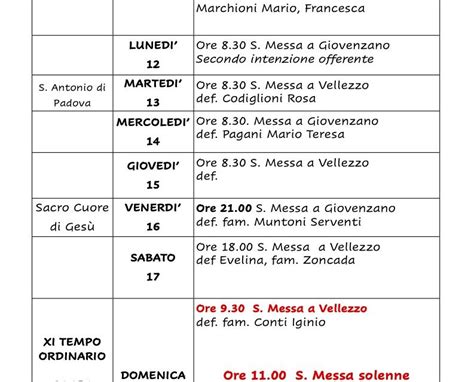 Calendario Liturgico Dal 11 Al 18 Giugno 2023