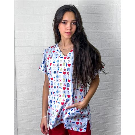 Bata Scrub Pijama Cirúrgico Estampado Primeiros Socorros Cruz