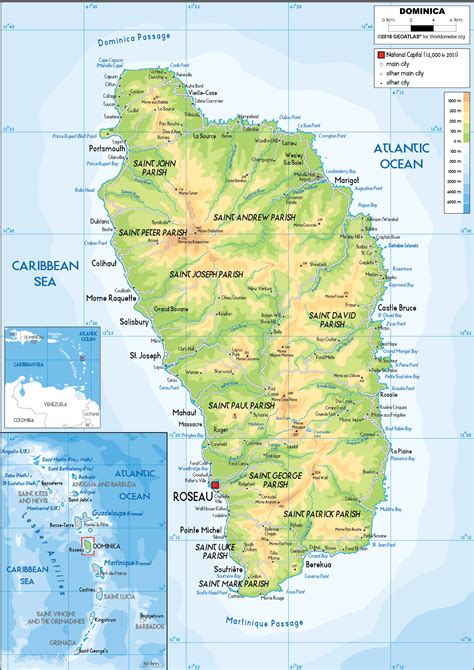 Dominica Map Physical Worldometer
