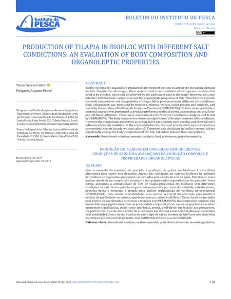 PDF PRODUCTION OF TILAPIA IN BIOFLOC WITH DIFFERENT SALT CONDICTIONS