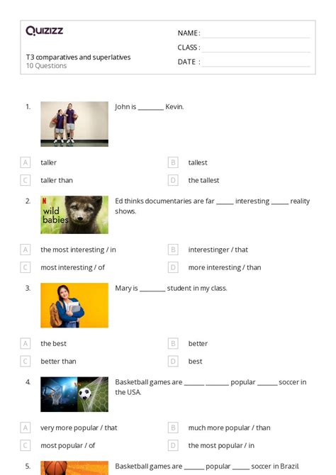 50 Comparatives And Superlatives Worksheets For 6th Year On Quizizz