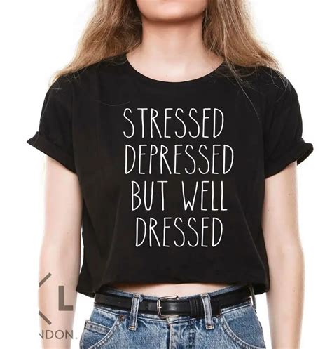 Stressed Depressed Well Dressed Print Women Summer Crop Top Short T