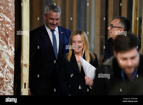 Italian Premier Giorgia Meloni, right, and Austria's Chancellor Karl ...