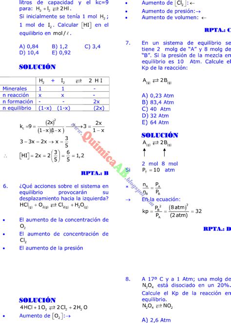 Equilibrio Quimico Ácidos Y Bases Problemas Resueltos Tipo Examen De